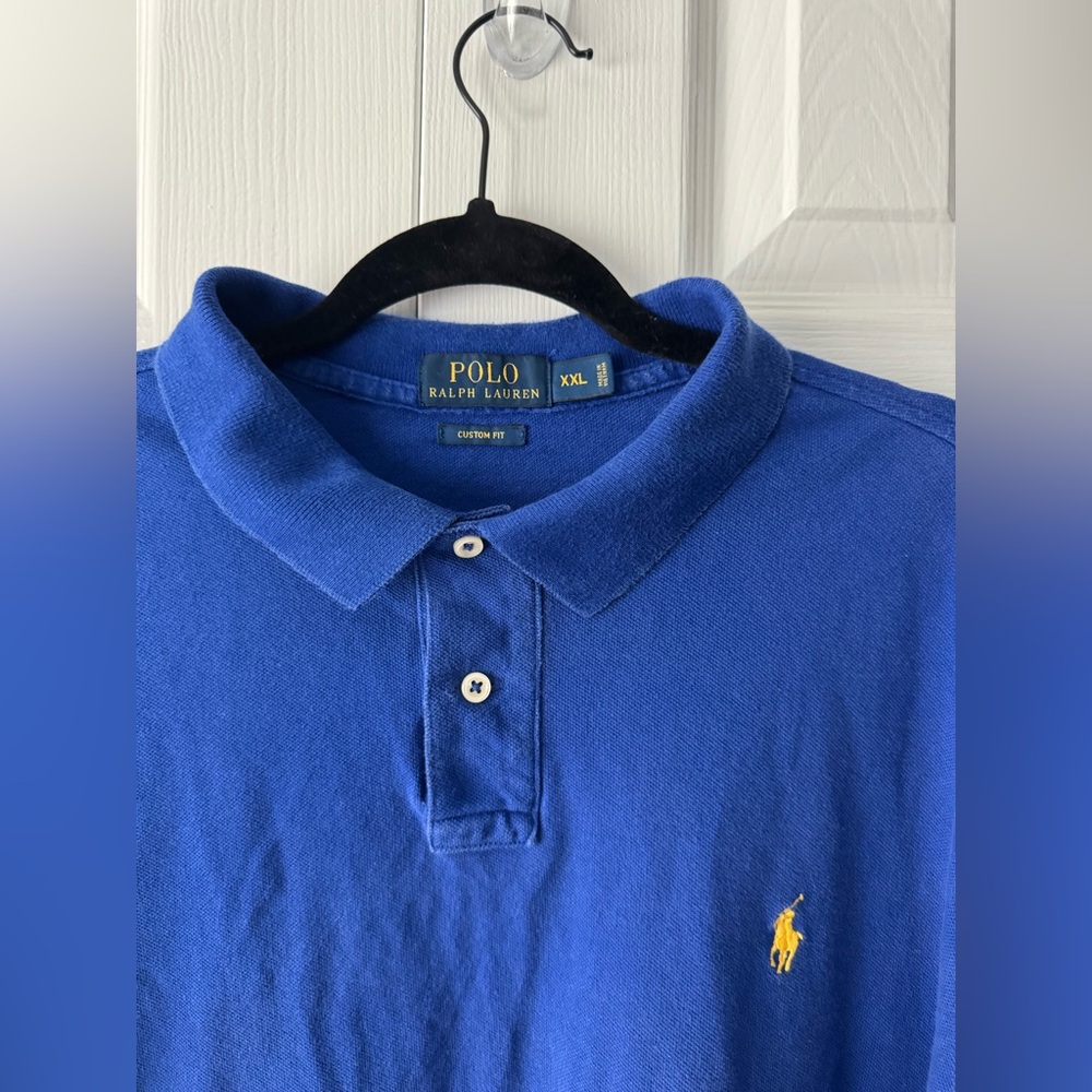Polo Ralph Lauren Cobalt Blue Polo Shirt XXL Maize Yellow Pony Logo Custom Fit